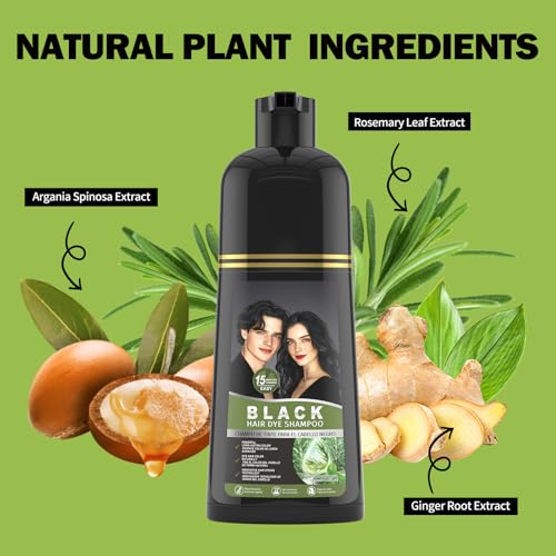 gowwim Black Hair Dye Shampoo, Natural Plant-Based Semi Permanent Hair Color Shampoo for Instant Grey Coverage Touch up for Women & Men Long-Lasting 500ml