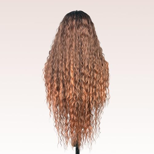 ZadaBelly 32 Inch Long Deep Curly Wavy Lace Front Synthetic Wig 13x4 T part HD Transparent Glueless Lace wig Heat Resistant Fiber Pre Plucked Hairline with Baby Hair for Women