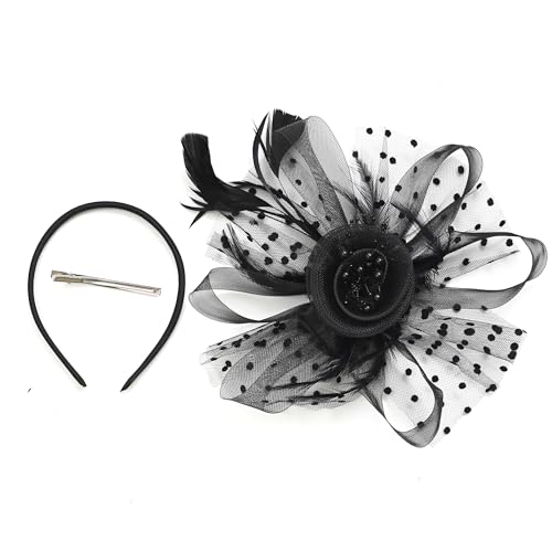 Fascinators Hats 20s 50s Hat Pillbox Hat Cocktail Tea Party Headwear with Veil for Girls and Women (US, Alpha, One Size, A-Black)