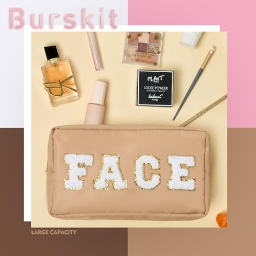 Preppy Makeup Bags Stoney Clover 4 Pcs Travel Organizer Patch Bag Large Varsity Chenille Letter Cosmetic Toiletry Preppy Stuff Cute Bags Portable Pouch Storage Purse Bag Set
