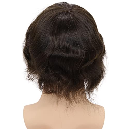 Toupee for Men European Real Human Hair Replacement Systems Men Hairpieces Fino Mono Lace Center Thicker Skin PU Hair Piece for Man Wigs 8x10 Inches #3 Dark Brown Color