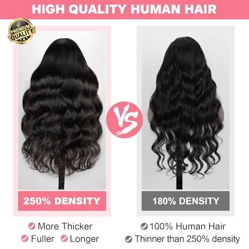 12 Inch 13X6 Body Wave Lace Front Wigs Human Hair 12A 250% Density Lace Frontal Wigs Glueless Wigs HD Lace Front Wigs Plucked with Baby Hair Natural Color