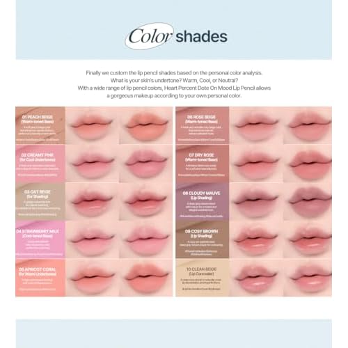 Heart Percent Dote On Mood Lip Liner Pencil, Long-Lasting Creamy Lip Crayon Smooth Lipliner Retractable Lipstick Overlip Line Color 0.8g, #20. Salmon Beige