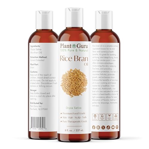 Plant Guru Rice Bran Oil 8 fl. oz. ? 100% Pure & Natural Carrier Oil for Skin, Face, Body, and Hair Moisturizing. Great for DIY Creams, Lotions, and Lip Balms.