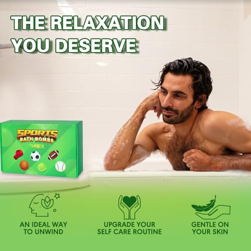 Sports Themed Bath Bombs Gift Set ? 6 Piece Novelty Fizzy Balls with Basketball, Tennis, Baseball, Soccer, Football & Boxing ? Fun Spa Kit for Kids, Teens, Men & Women ? Self Care & Relaxation