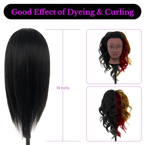 18" Mannequin Head Human Hair with Stand - 100% Real Human Hair Mannequin Head for Braiding, Cosmetology Manikin Doll Head for Hair Styling with Tripod Stand Table Clamp Hair Braiding Set