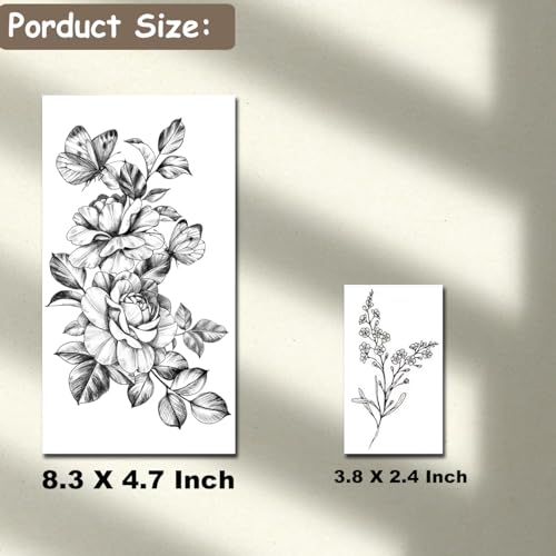 CHARLNET 23 Sheets Flower Temporary Tattoos For Women - Waterproof Realistic Rose Orchid Tattoos Tiny Branch Sketch Fake Tattoos for Women Body Art Arm Neck Hands