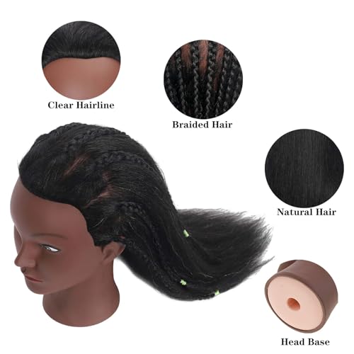 16" Mannequin Head 100% Human Hair Hairdresser Training Braiding Styling Manikin Cosmetology Makeup Manican Doll Display Practice with Stand(Black 16inch A)