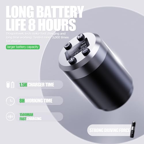 Dragonhawk Wireless Tattoo Gun Machine 2 Batteries 1500mAh 7 Strokes Length 2.4mm - 4.2mm for Beginners