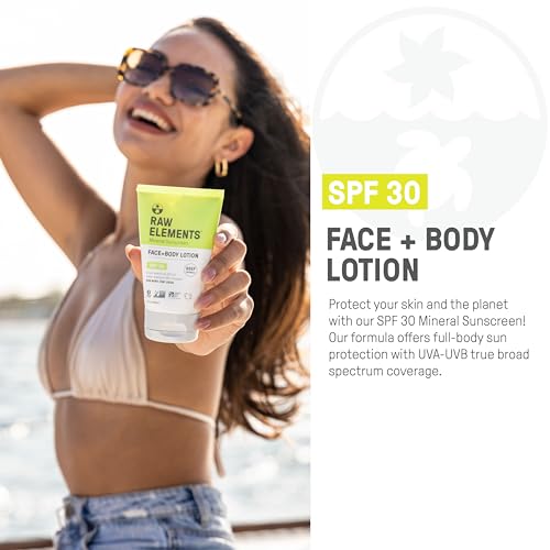 Raw Elements Face and Body Mineral Sunscreen SPF 30 Tube, Organic Sunblock Daily Protection, Non Toxic Reef Safe, Water Resistant, Cruelty Free, 3 oz (Pack of 2)