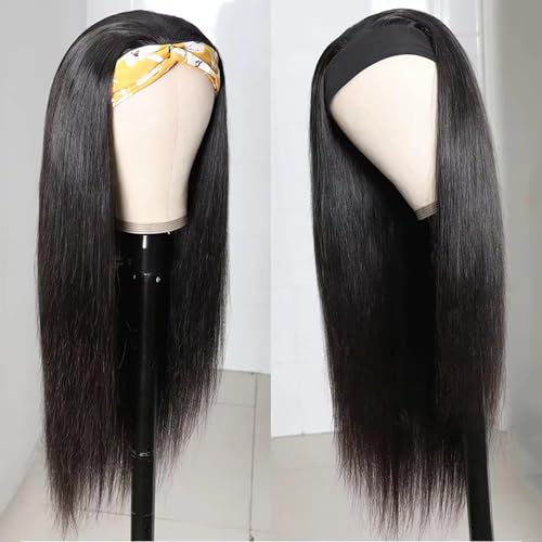 Headband Wig Straight Human Hair Wigs 28 inch None Lace Front Wigs Machine Made Virgin Headband Human Hair Wigs for Black Women Straight Human Hair Natural Color