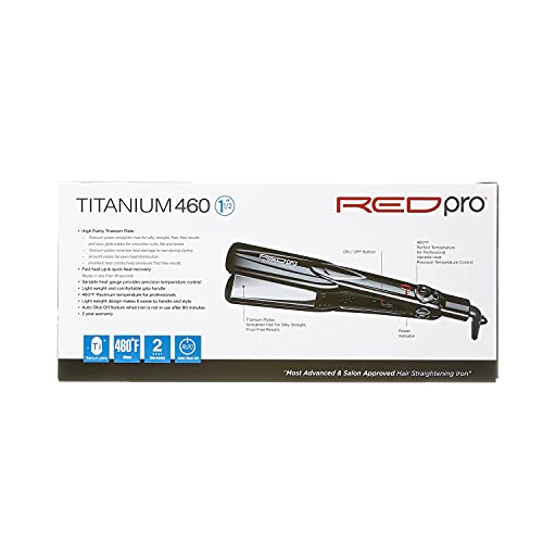 RED Pro Titanium 460 Styler Flat Iron, 1 1/2" for Silk Pressing & Keratin Treatments, Eliminates Frizz, Instant Heat, Auto Shut-Off, Heavy Duty Swivel Cord