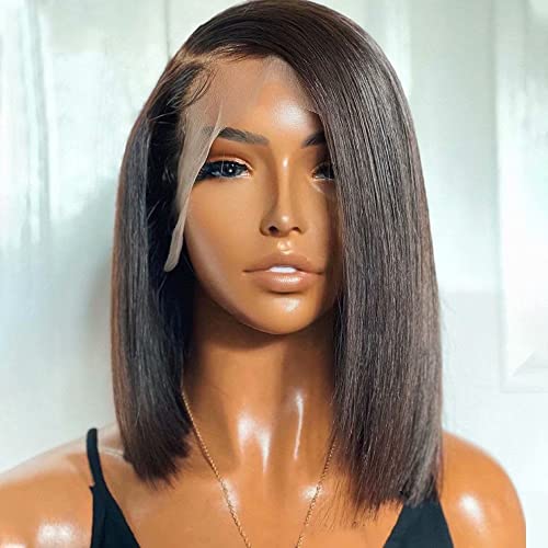 HD Transparent Lace 13X6 Deep Side Part Short Bob Human Hair Wigs Pre Plucked Bleached Knots 150% Density Short Bob Lace Front Wigs For Woman HD Invisible Lace Wigs (8 Inch, Bob Straight)