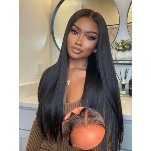 OQ Hair Glueless Wigs Human Hair Pre Plucked Pre Cut 24Inch 5X7 Straight Lace Front Wigs Human Hair Wear and Go Wigs for Women