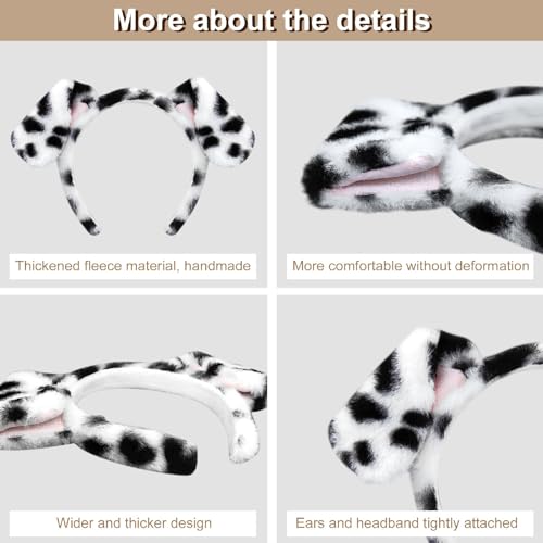 Beviliu Dalmatian Dog Ears Headband - 8 Pack Puppy Ear Hairband Fluffy Adult Dalmatian Costume for Halloween Dogs Party Cosplay Washing Makeup