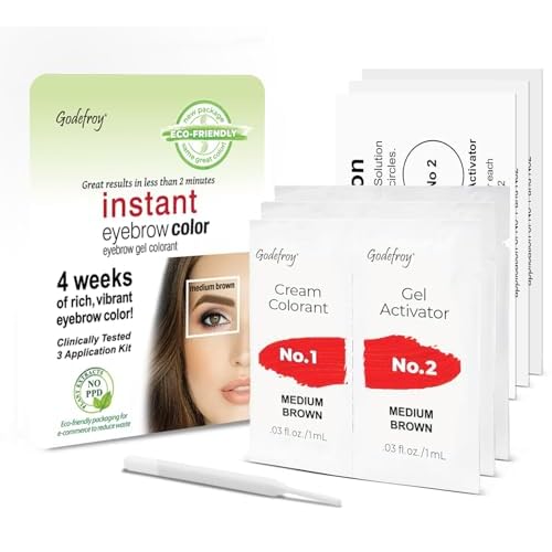 Godefroy Fast Acting Temporary Instant Brow Color, 3 Applications Per Package, Salon Quality Results, Medium Brown