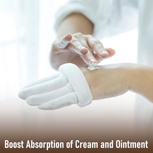 COOLJOB 4 Pairs Soft Moisturizing Cotton Gloves Set with Stretch Elastic Cuff, Overnight Lotion Sleeping Gloves for Dry Hands, Eczema Skin, Beauty Women SPA Essentials, Medium, White