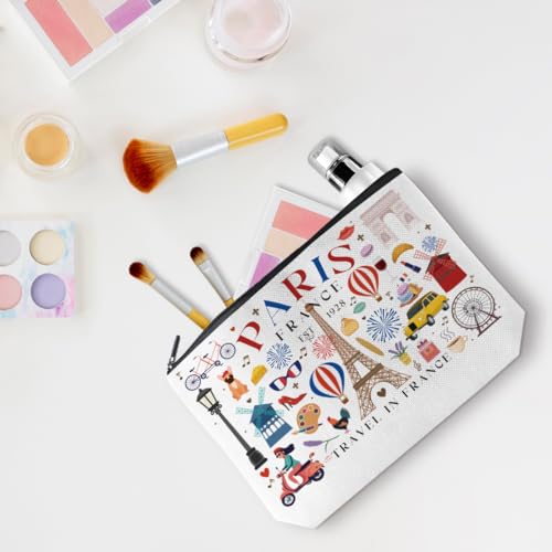 Funny Paris Travel Gifts for Women Makeup Bag France Paris Lovers Gift Birthday Mothers Day Anniversary Cosmetic Bag Travel Toiletry Bag Traveler Essentials Friendship Gifts for Girls Sister Travelers
