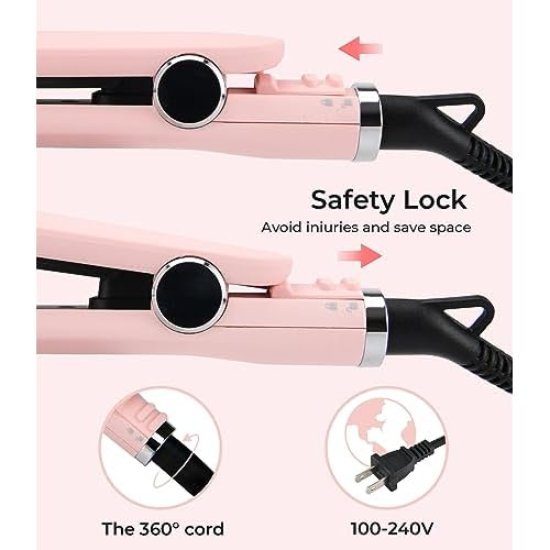 PRITECH Flat Iron Hair Straightener, Titanium Flat Iron with Adjustable Temp(290¡ÆF-450¡ÆF), 1 inch Plate for All Hairstyles Anti-Frizz Dual Voltage Straightening and Curler 2 in 1 (Pink)