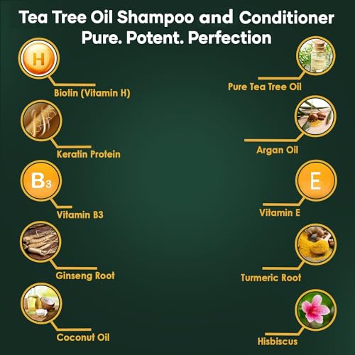 Tea Tree Shampoo and Conditioner Set - Deep Cleansing, Strengthening and Shine-Boosting Formula for Dry Scalp - For Men & Women - 16 fl oz each