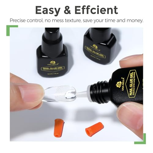 UNA GELLA Super Strong Gel Nail Glue for Press Ons: No U V Lamp Needed Glue Gel, Travel-Size 5ml Nail Adhesive for Press on Nails, Nail Tips&Acrylic Nails-Quick Dry, No Smell, Long-lasting