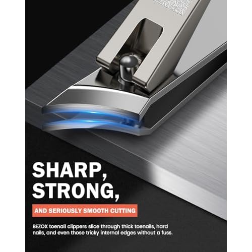 BEZOX Slant Curved Balde Nail Clippers for Ingrown & Thick Nails - Stylish Heavy Duty Toe Nail Clipper for Seniors, Angled Precision Cutting Edge Fingernail Clippers, Integrated Nail File - Champagne