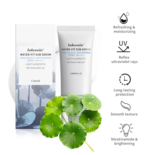 Centella Sunscreen SPF 50 PA++++, Hyalu Cica Water-Fit Sun Serum, Lightweight Sunscreen with Centella Asiatica, Hydrating & Non-Greasy Sun Protection for Sensitive Skin, Reef-Safe & Fast-Absorbing