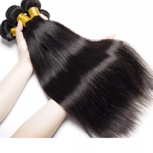 Straight Human Hair Bundles 24 24 26 26 Inch Trippy Hair Quick Weave 3 Bundles Human Hair 100% Unprocessed Raw Brazilian Virgin Hair Extensions for Black Women Natural Color