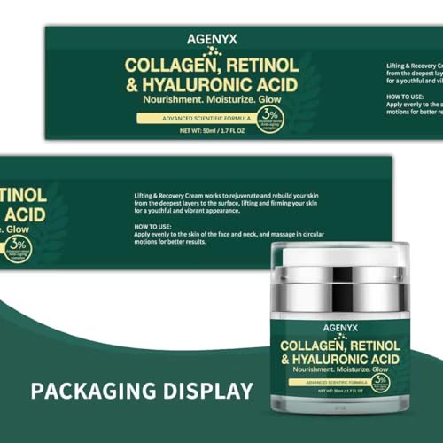Collagen, Retinol & Hyaluronic Acid Cream ? Anti Aging Face & Neck Moisturizer for Women & Men, Day & Night Facial Cream for Wrinkles, Firming, and Hydrating Skin Care 1.7 fl.oz