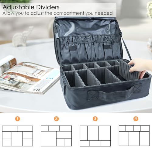 Travel Makeup Bag Makeup Cosmetic Train Case Organizer Portable Storage Bag with Adjustable Dividers for Cosmetics Makeup Brushes Toiletry Jewelry Black Medium