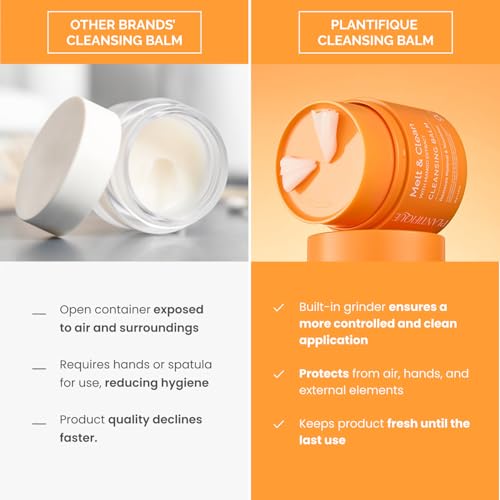 PLANTIFIQUE Korean Cleansing Balm Makeup Remover with Mango & Papaya Extracts, Hyaluronic Acid and Ceramide - Nourishing Melting Cleanser for All Skin Types 1.41 oz / 40 g
