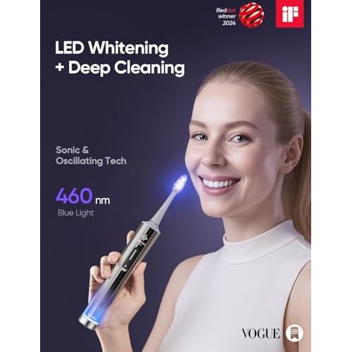 Whitening Electric Toothbrush for Adults, Professional 460nm Whitening Blue Light Tech, 31,000VPM Sonic & Oscillating Cleaning with Smart AI Sensor, 6-Month Long-Lasting Battery