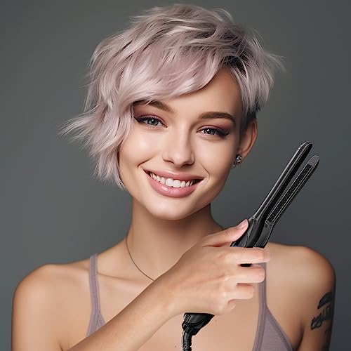 DSHOW Pencil Flat Iron, 3/10" Small Flat Irons for Short Hair, Pixie Cut and Bangs,Tourmaline Ceramic Mini Hair Straightener for Edges with Adjustable Temperature, Auto Shut Off (Black)