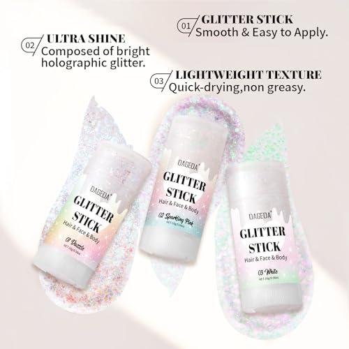 DAGEDA Dazzle Body Glitter Stick,Sparkly Face Glitter Makeup,Holographic Hair Glitters Mermaid Makeup Rave Outfits for Women, Shimmer Face Paint Stick Singer Concert Accessories