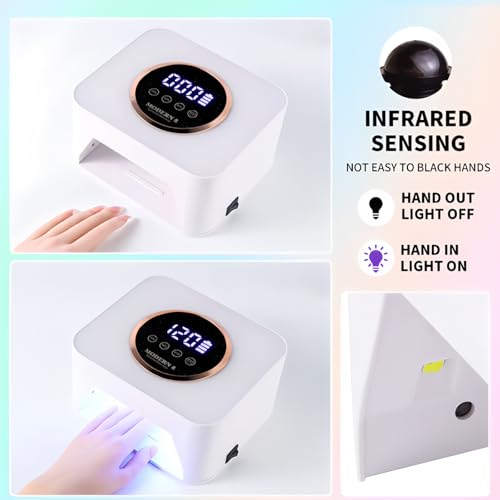 UV Nail Lamp, UV Light for Gel Nails, Cordles Rechargeable LED Nail Lamp with 3 Timer Setting, Touch Control & Auto Sensor, Fast Nail Light Curing Lamp for Salon & Home