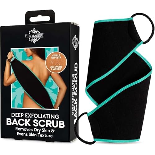 Dermasuri - Deep Exfoliating Back Scrubber - Bath & Shower Back Scrub - Body Exfoliator Scraper Tool - Deep Exfoliation Body Cleaner for Shower - 27" Long, 8" Wide