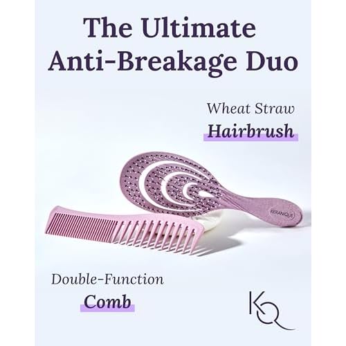 Detangling Brush and Comb Set - Gentle on Scalp Detangler Hair Brush and Styling Comb for Women - Hair Comb and Hairbrush for Thin, Thick, Curly, Straight, and All Other Womens Hair Types by Keranique