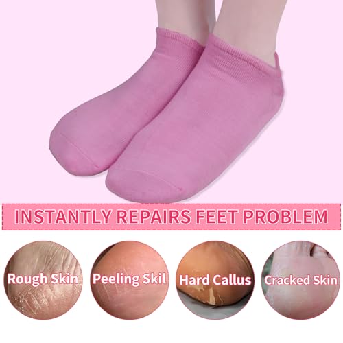 Foot Moisturizing Socks 2Pairs,One Size Silicone Socks for Women,Gel Socks for Foot Care,Silicone Socks for Repairing and Softening Dry Cracked Feet Women.