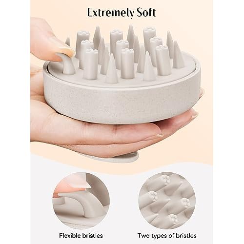 HEETA Hair Scalp Massager for Hair Growth, Shampoo Brush, Scalp Scrubber Exfoliator with Soft Silicone Bristles for Dandruff Removal to Relieve Stress, Wet Dry Use Updated Material, Beige