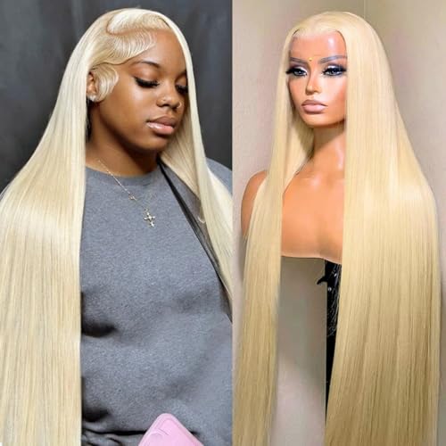 LICHANG 36Inch 613 Lace Front Wig Human Hair 13X4 Blonde Straight HD Transparent Lace Frontal Wigs Human Hair Pre Plucked 200% Density Blonde Glueless Wigs Human Hair