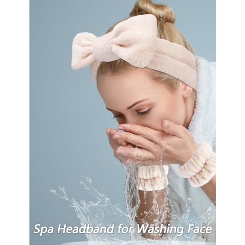 VELSCRUN 6 Pack Spa Headband, Makeup Headband, Face Wash Headbands, Skincare Headbands, Brown Sponge Hair Band Bow Tie Spa Head Band for Washing Face Wristband Set Hair Accessories for Women
