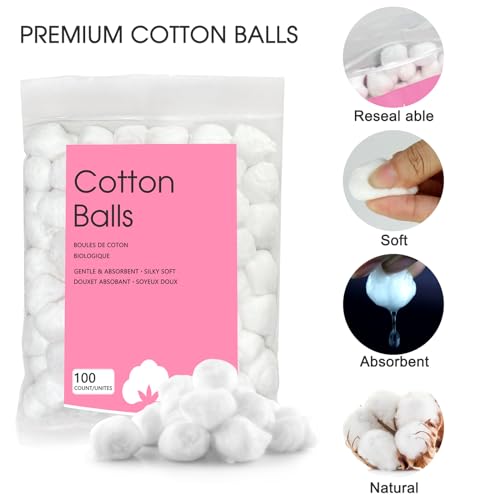 250 Count Cotton Balls, 100% Pure Organic Cotton, Soft & Super Absorbent, Includes 2 Cotton Ball Holders for Bathroom & Vanity, Perfect for Face Makeup Remover, Nail Polish Removal, Crafts, Pet Care