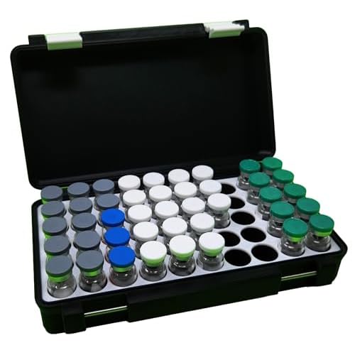 3D Printed - 3ml Vial Storage Case - Freezer Safe Hard Shell Peptide Case for Home, Fridge, Travel (Black/Blue, 50 3ml Vials)