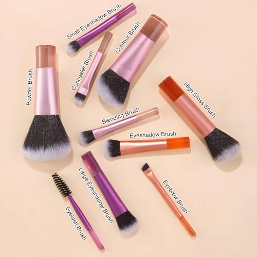 Kingtree Travel Makeup Brush Set, 10Pcs Mini Makeup Brushes with Pouch Portable ON THE GO Makeup Brushes Travel Set, Easy-taken Full Complete Function Cosmetic Brushes for Flawless Makeup Looks