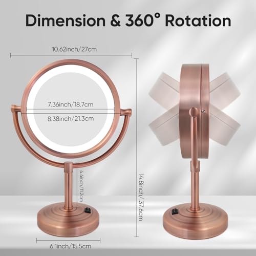 GURUN 8.5 Inch Tabletop LED Lighted Makeup Mirror with 10x Magnification Double Sided Vanity Mirror Plug Power Matte Rose Gold M2208D-8x10MR(8.5in,10x)