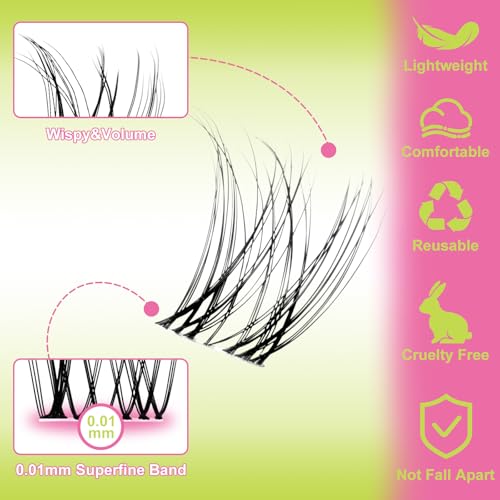 Lash Clusters Kit Natural Venus Cluster Eyelash Extensions Kit 8-16mm Wispy Eyelash Clusters D-curly Individual Eye Lashes Thin Invisible Band DIY Lash Extension Kit G02 by WiWiLINK