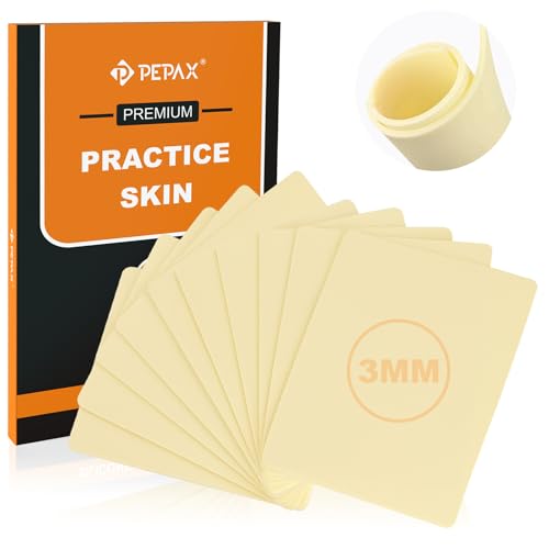 10Pcs Tattoo Practice Skins, 3mm Thick Fake Skin 6"x8" - Realistic Reusable Silicone Sheet for Beginners & Professional Artists Tattoo Skin with Storage Box