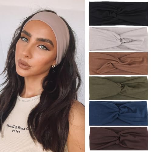 Kachanaa 6 Pack Elastic Fashion Non-slip Workout Headbands for Women Knot Floral Printed Hair Band Scarf Turban for Yoga Outdoor Sport Sweat Wicking Accessories