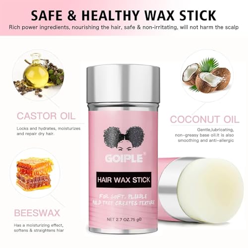 Goiple Hair Wax Stick - Long-Lasting, Smoothing & Slick Pomade Stick for Hair Wigs, Styling Waxes for Fly Away & Edge Frizz Hair, 2.7oz each