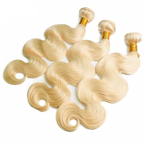 613 Body Wave Bundle Honey Blonde Human Hair 3 Bundles 100% Unprocessed Virgin Hair Brazilian Double Weft Extensions Blonde Color 22 24 26 Inch For Women